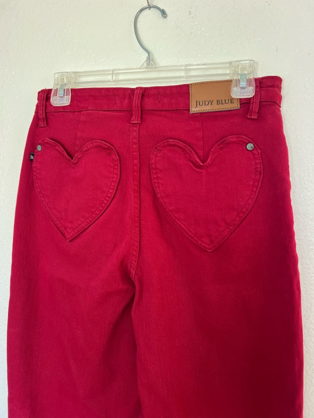 Judy Blue Red Heart Pocket Jeans High Waist Wide Leg Denim Pants Garment Dyed 28 - Picture 5 of 8